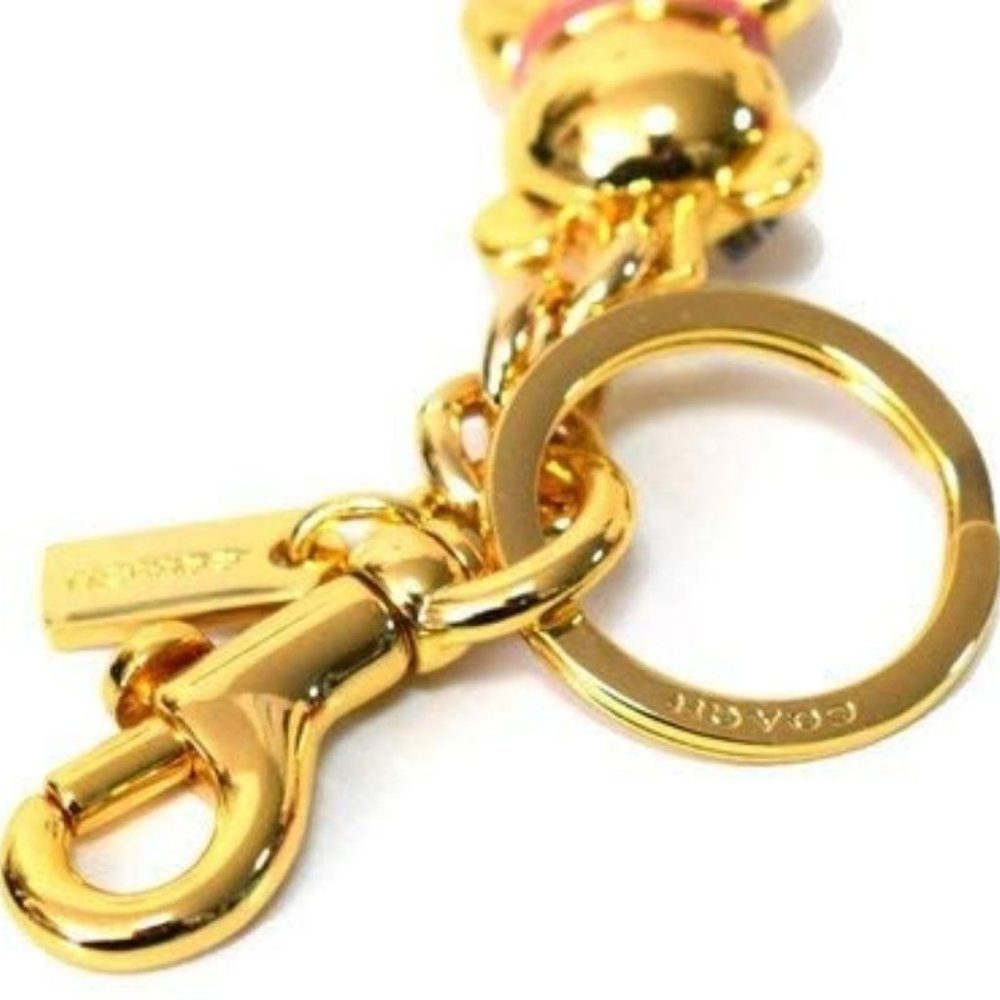 NWT Coach Key chain  Bag Purse Charm Fob Bear Gold 3D Heavy Pink Rhinestone Star - Picture 4 of 4